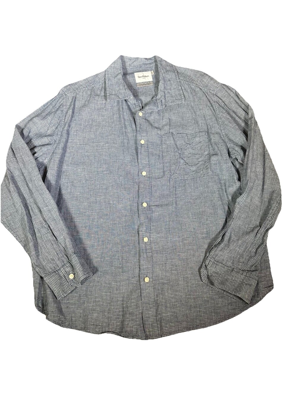 Goodfellow & Co Shirt Mens XL Blue Plaid Linen Blend Long Sleeve Button Up